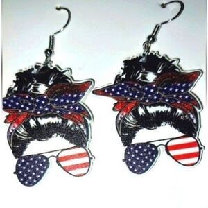 American flag girl Fun dangling acrylic 5D pendant earrings